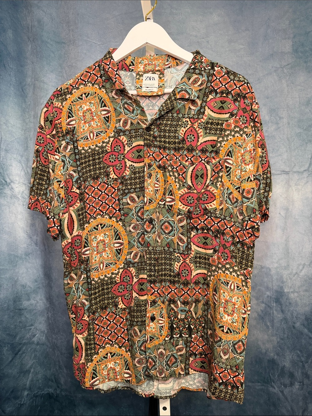 ZARA Multicolor Short Sleeve Printed Button-Down Shirt Size XL